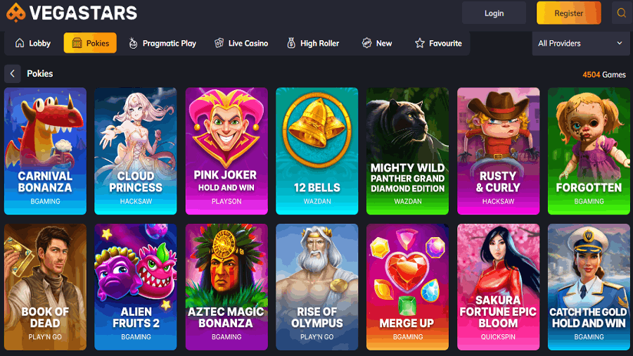 Vegastars Online Pokies Selection